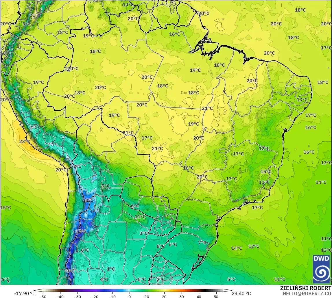 ICON modelo - Brasil, Temperatura a 850 hPa
