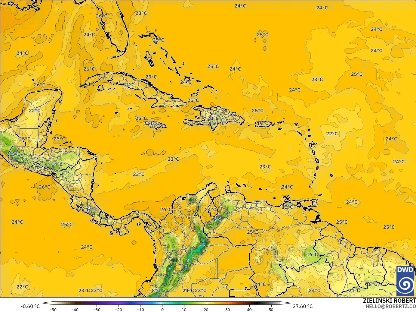 ICON modelo - Caribe, Punto de rocío a 2 m
