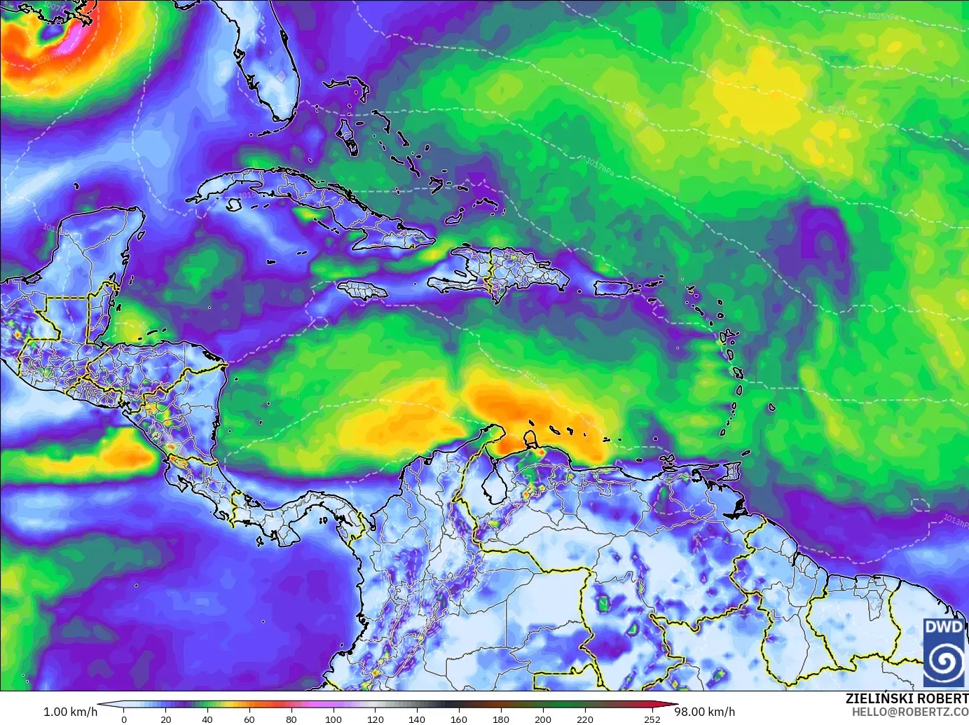 ICON modelo - Caribe, Ráfagas de Viento Máximas