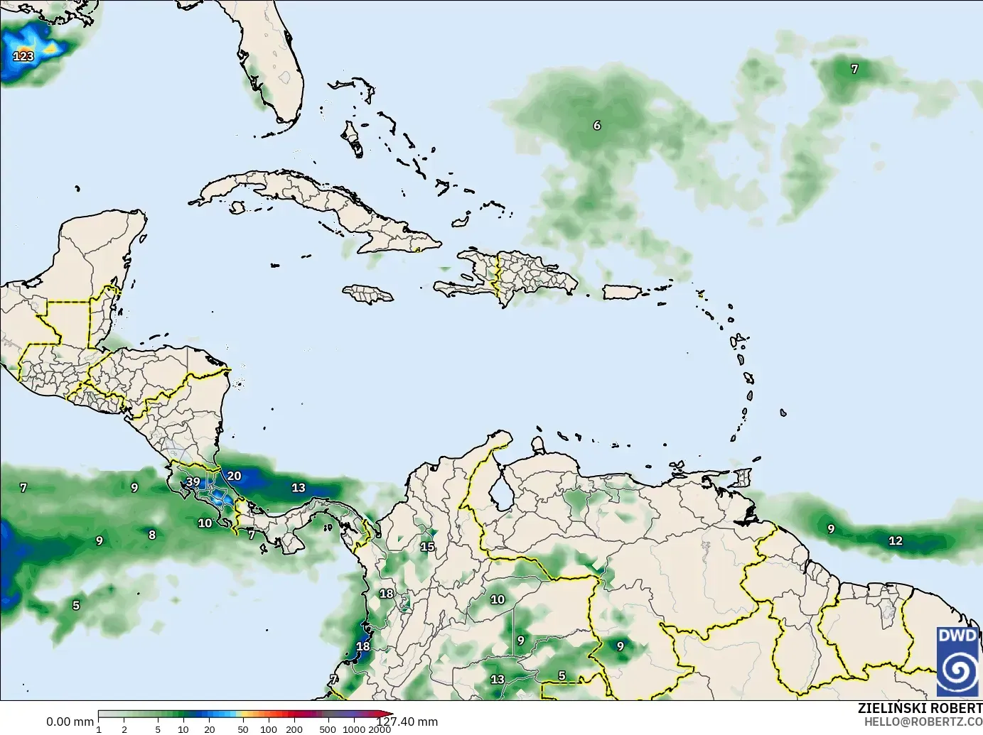 ICON modelo - Caribe, Acumulación de precipitación