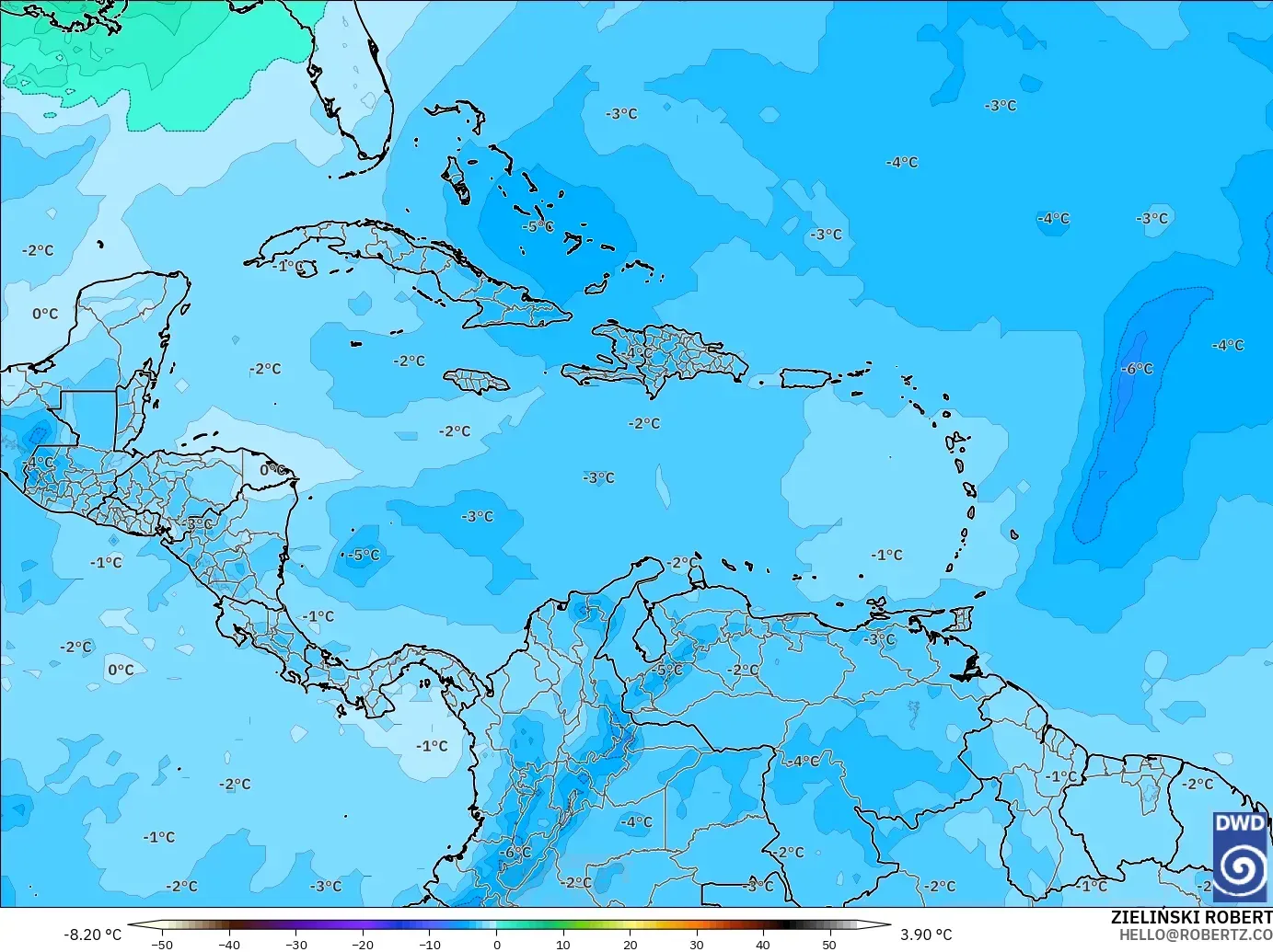ICON modelo - Caribe, Temperatura a 500 hPa
