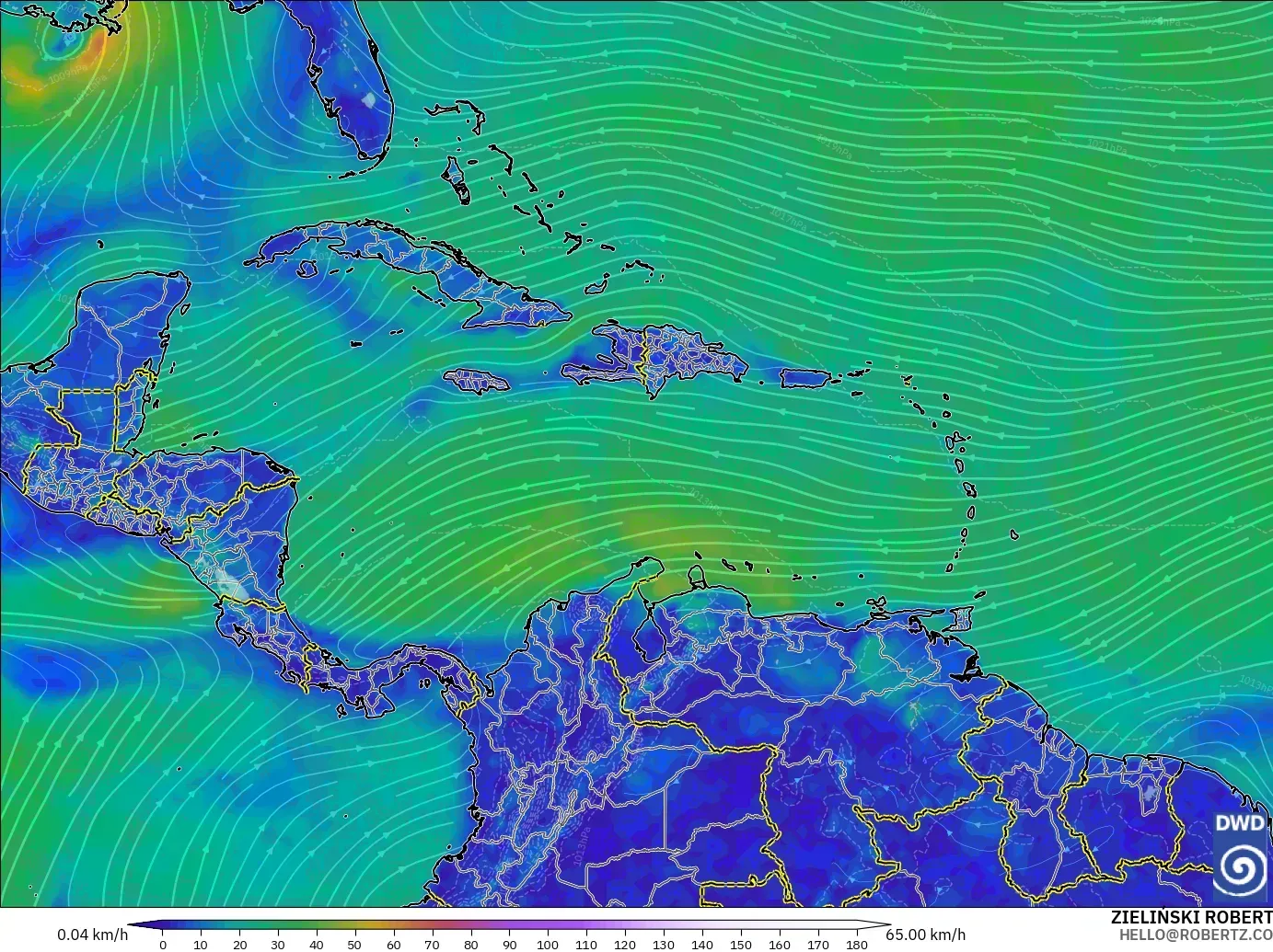 ICON modelo - Caribe, Viento a 10 m