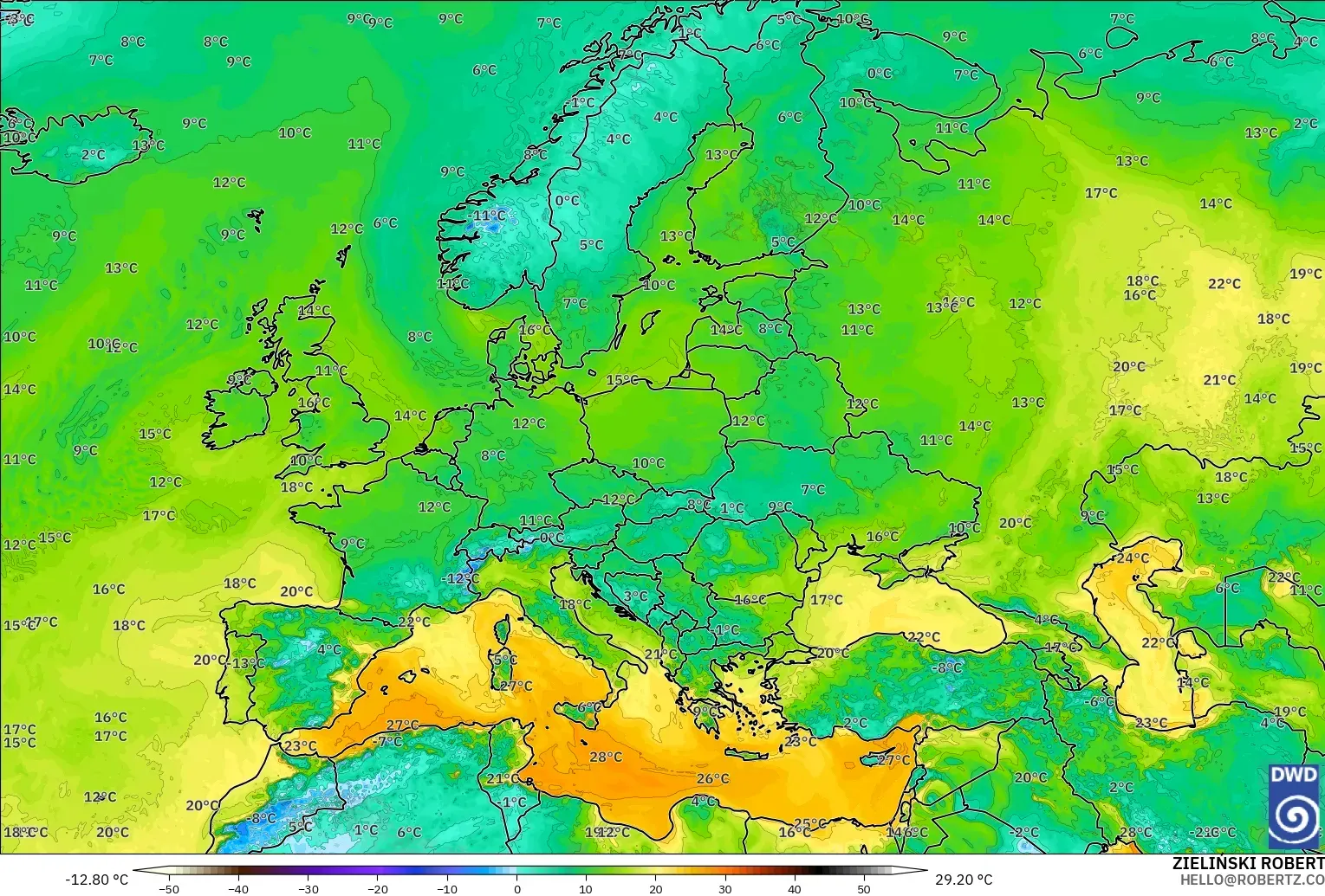 ICON modelo - Europa, Punto de rocío a 2 m