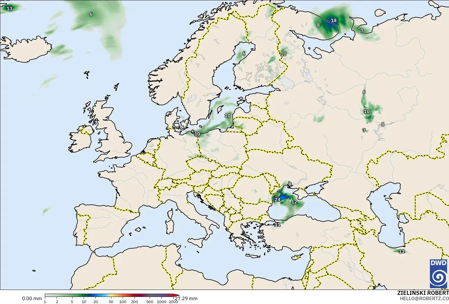ICON modelo - Europa, Acumulación de precipitación