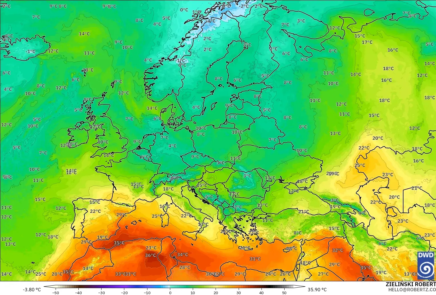 ICON modelo - Europa, Temperatura a 850 hPa