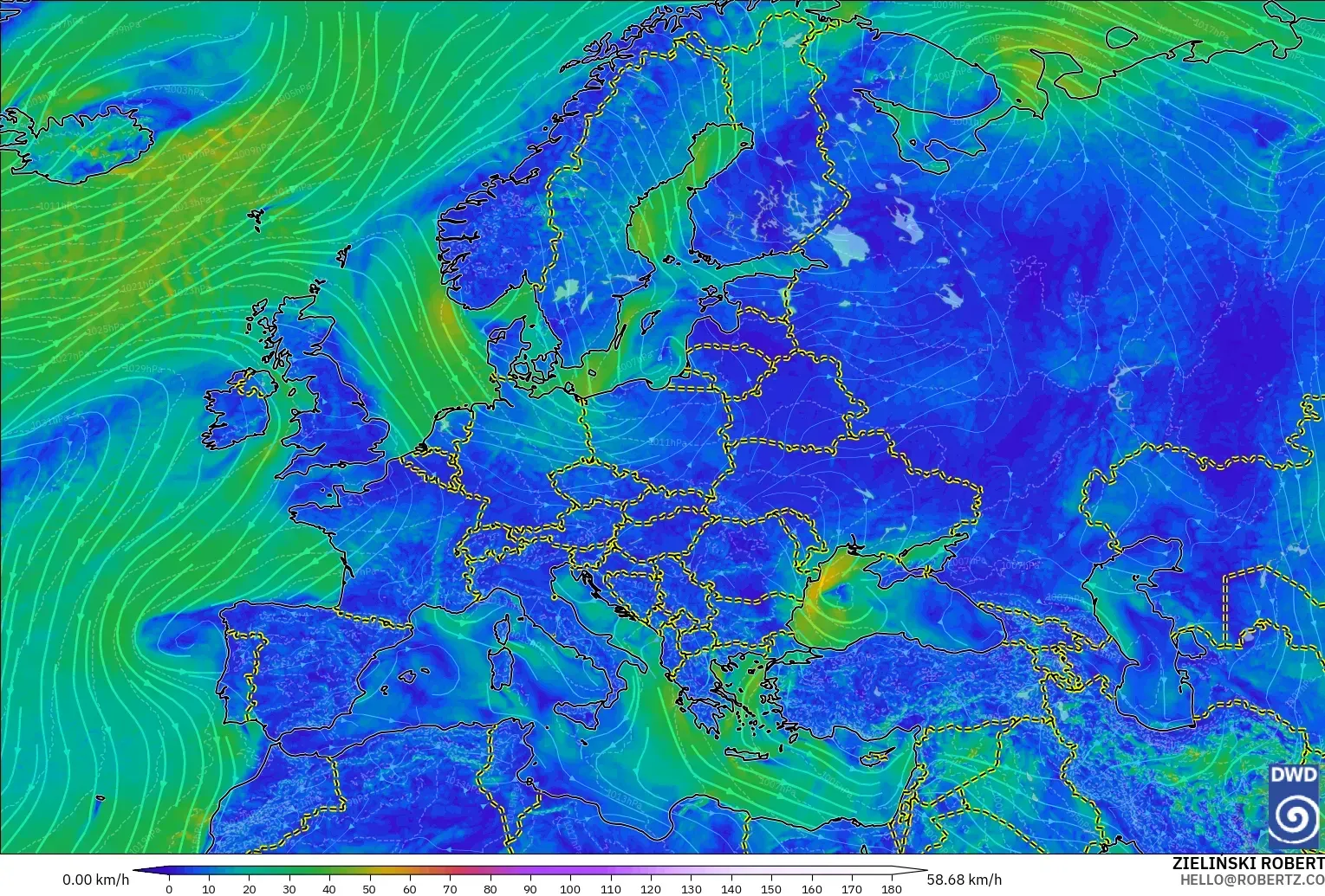 ICON modelo - Europa, Viento a 10 m