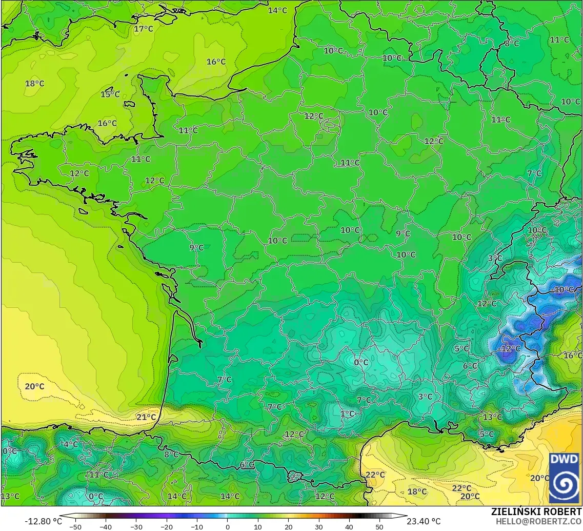 ICON modelo - Francia, Punto de rocío a 2 m