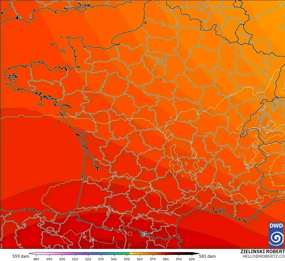 ICON modelo - Francia, Altura geopotencial a 500 hPa