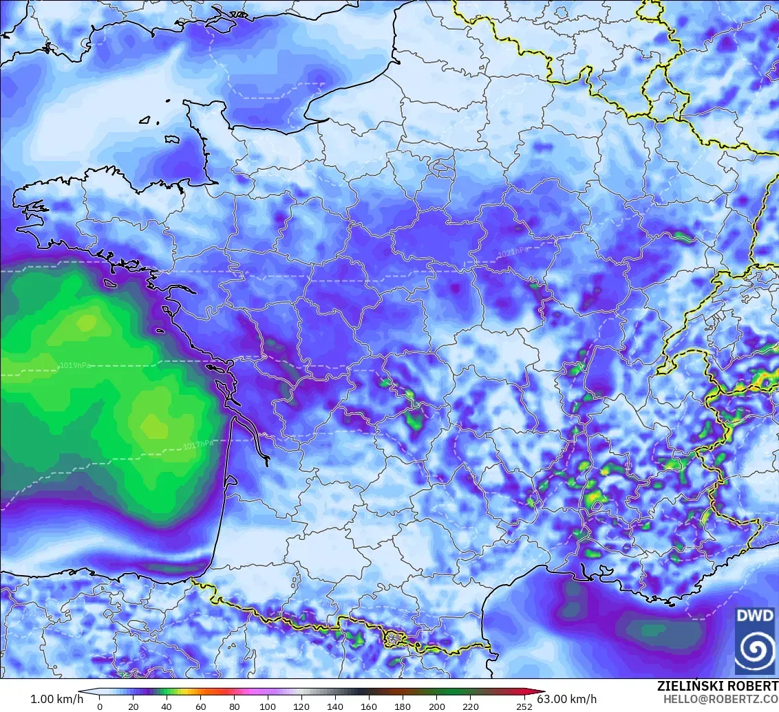 ICON modelo - Francia, Ráfagas de Viento Máximas