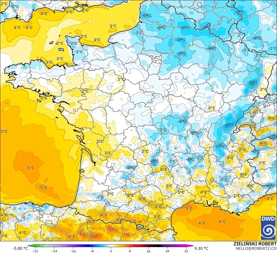 ICON modelo - Francia, Anomalía de temperatura a 2 m