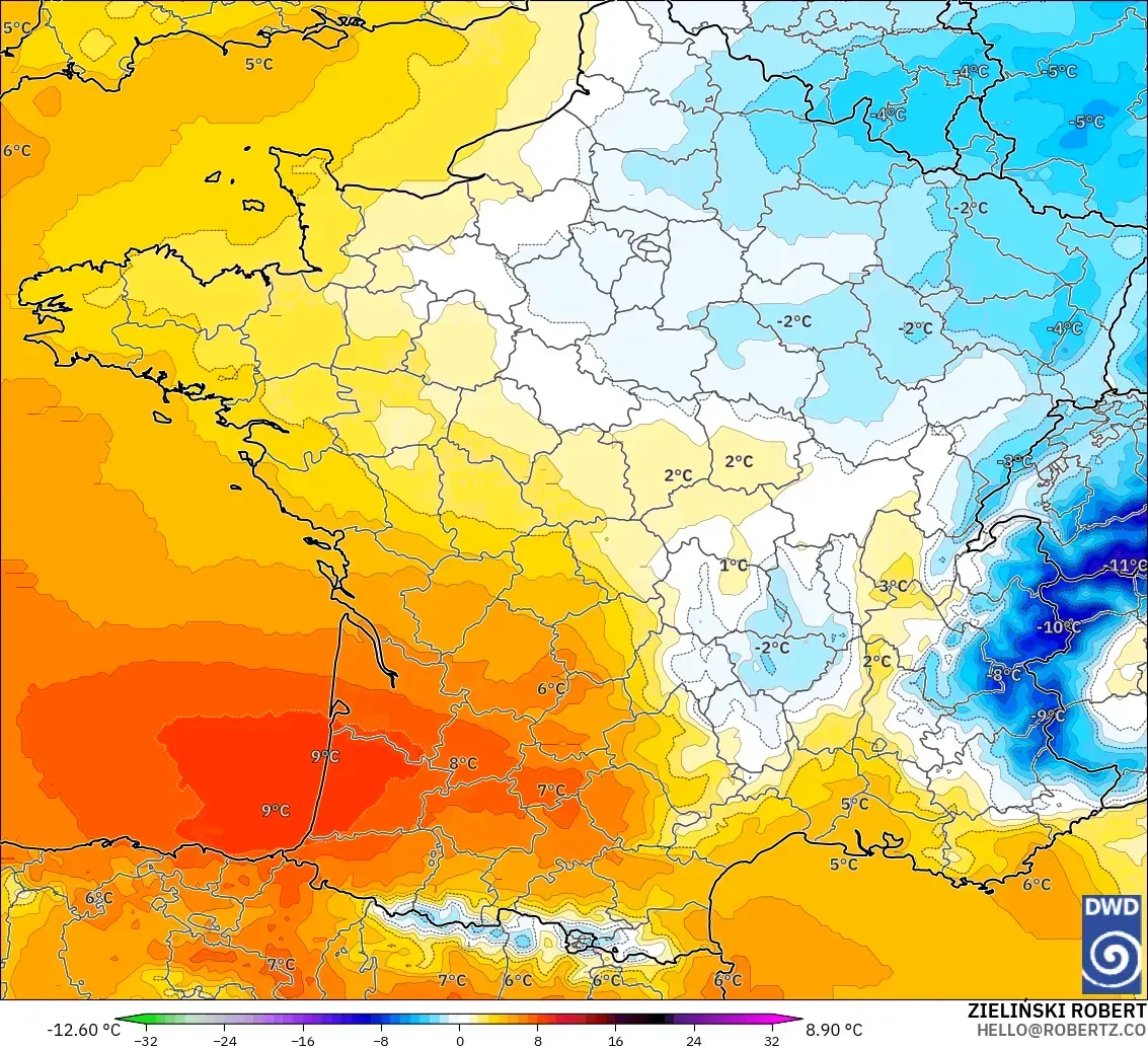 ICON modelo - Francia, Anomalía de temperatura a 850 hPa