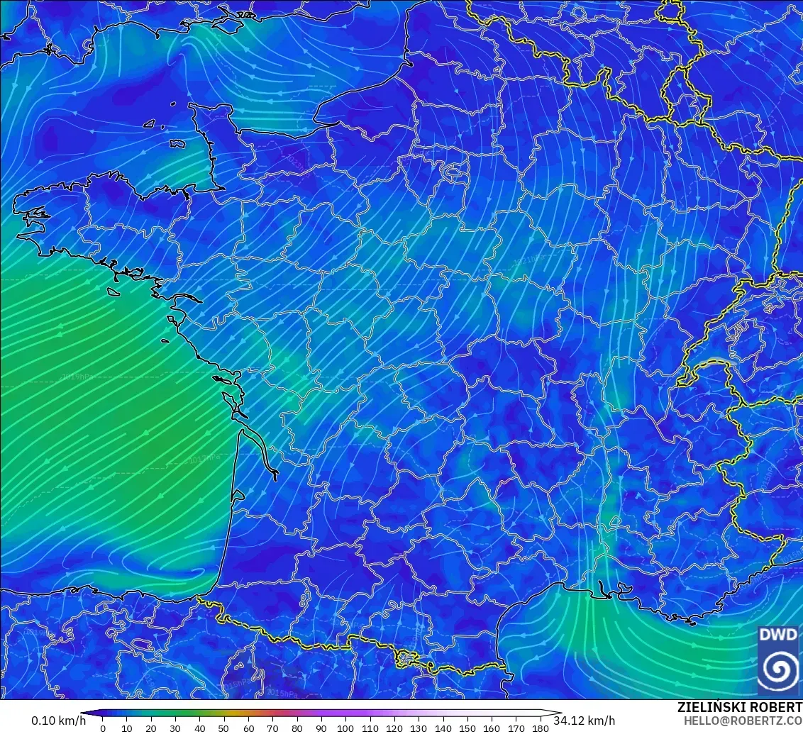 ICON modelo - Francia, Viento a 10 m