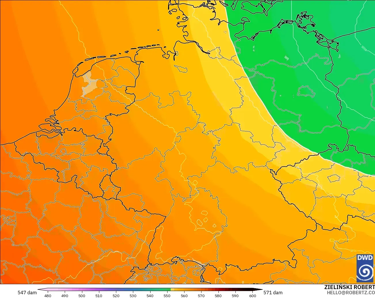 ICON modelo - Alemania, Altura geopotencial a 500 hPa