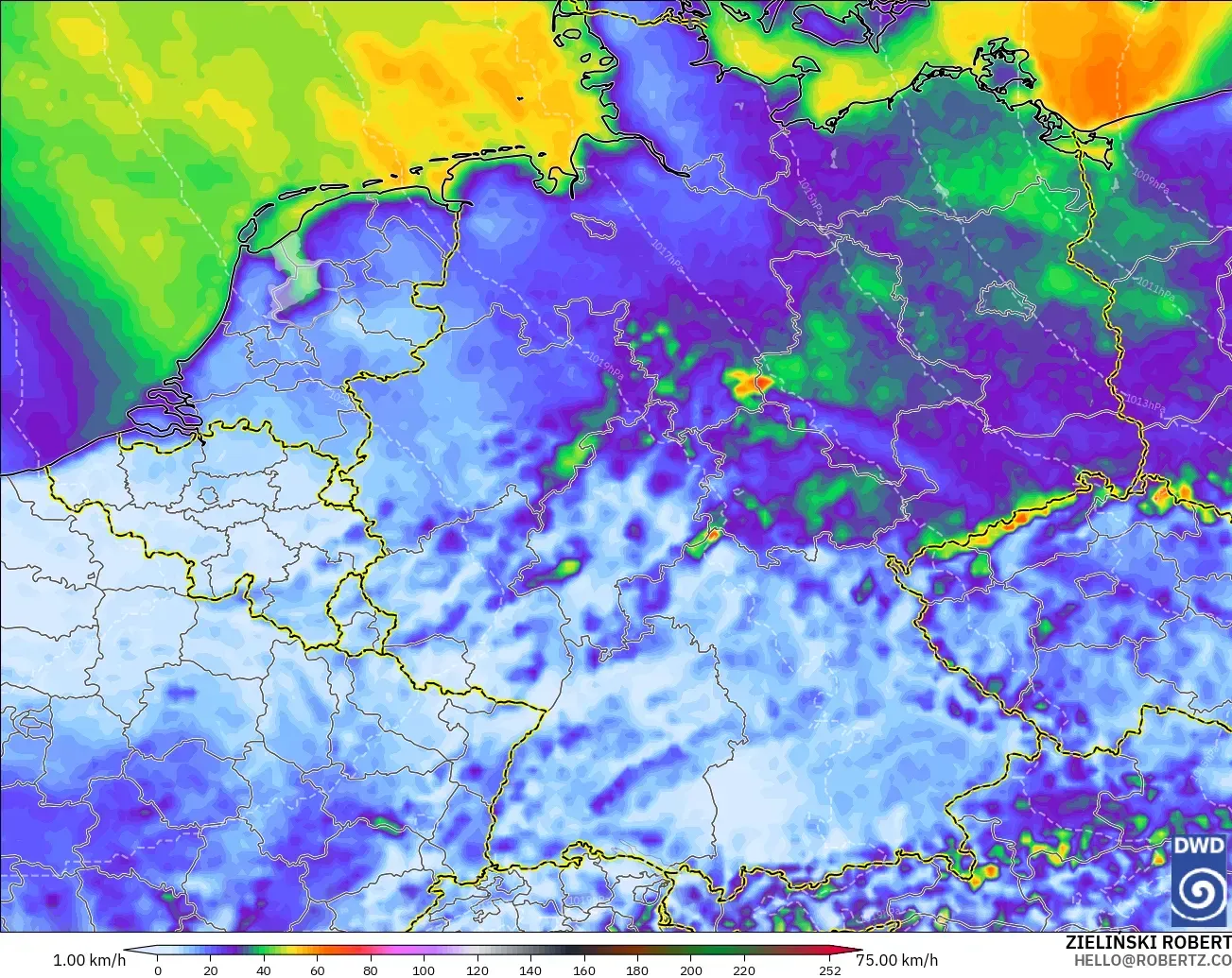 ICON modelo - Alemania, Ráfagas de Viento Máximas