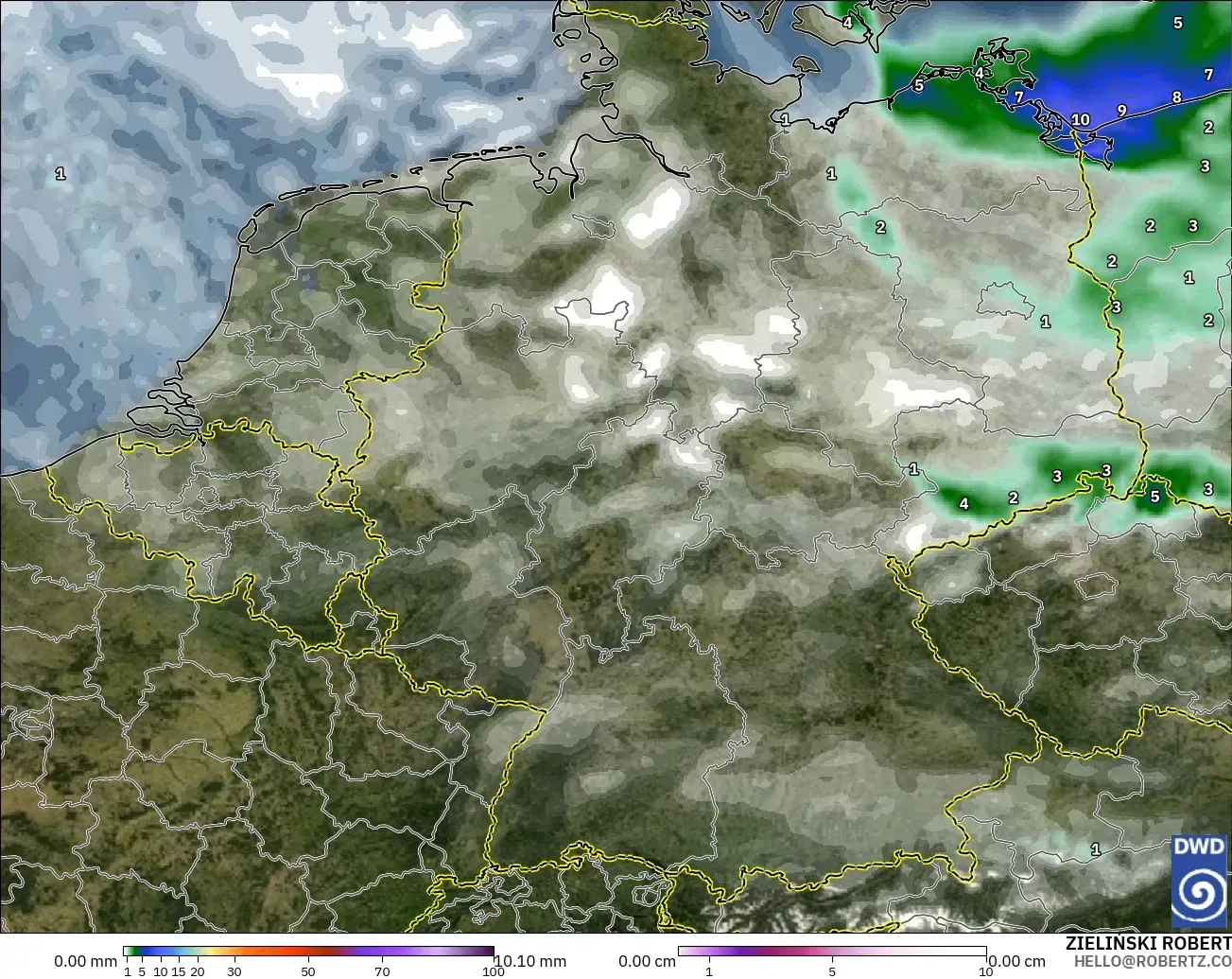ICON modelo - Alemania, Precipitación, nubes y presión