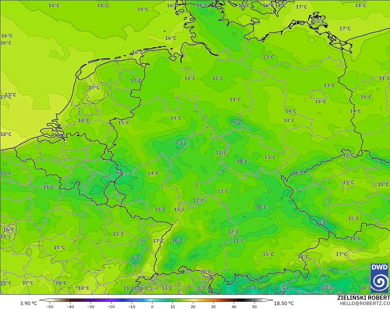 ICON modelo - Alemania, Temperatura a 2 m