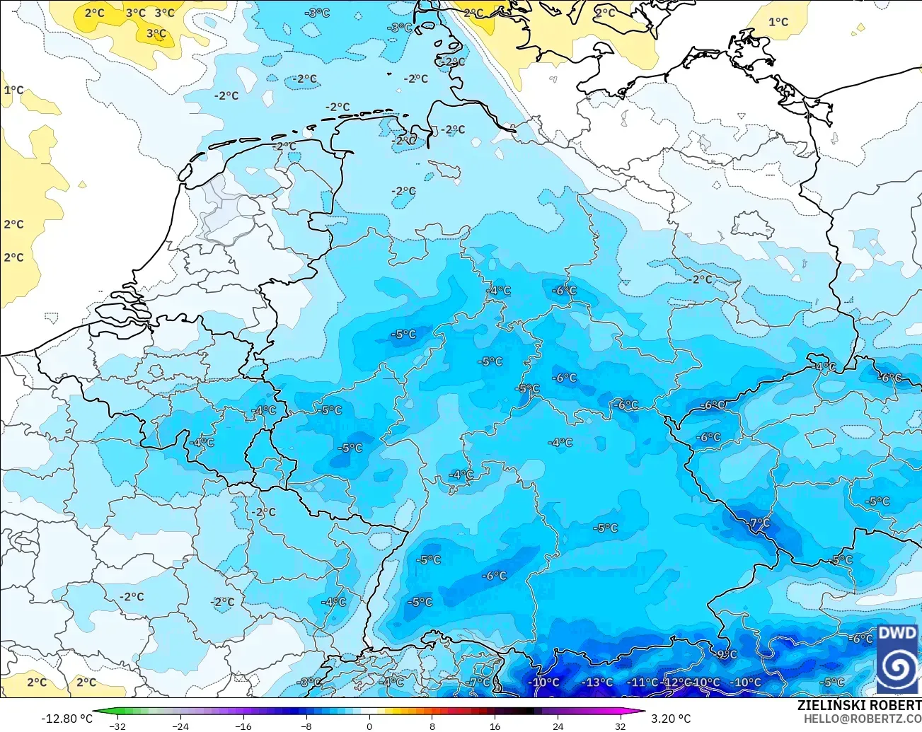 ICON modelo - Alemania, Anomalía de temperatura a 850 hPa