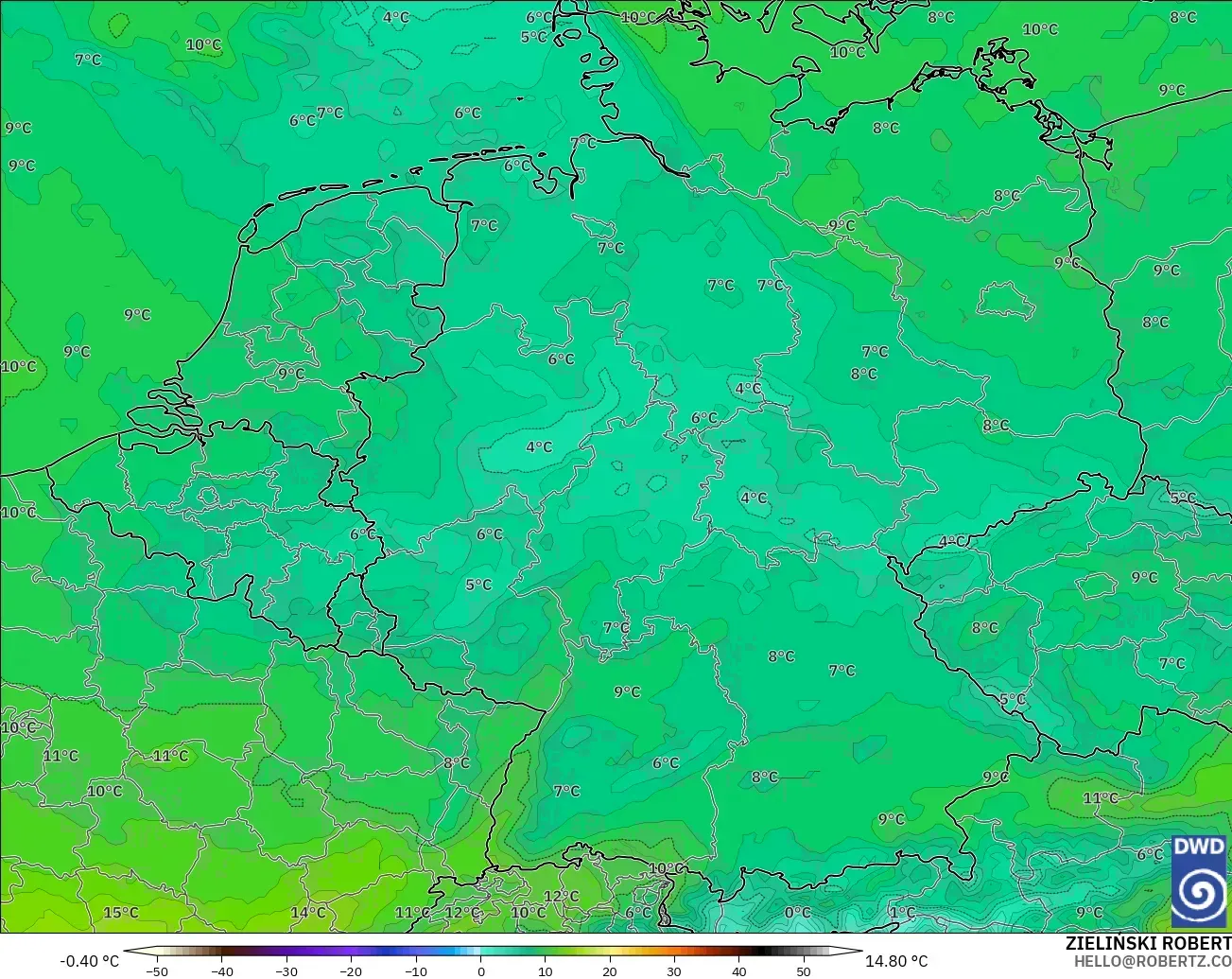 ICON modelo - Alemania, Temperatura a 850 hPa
