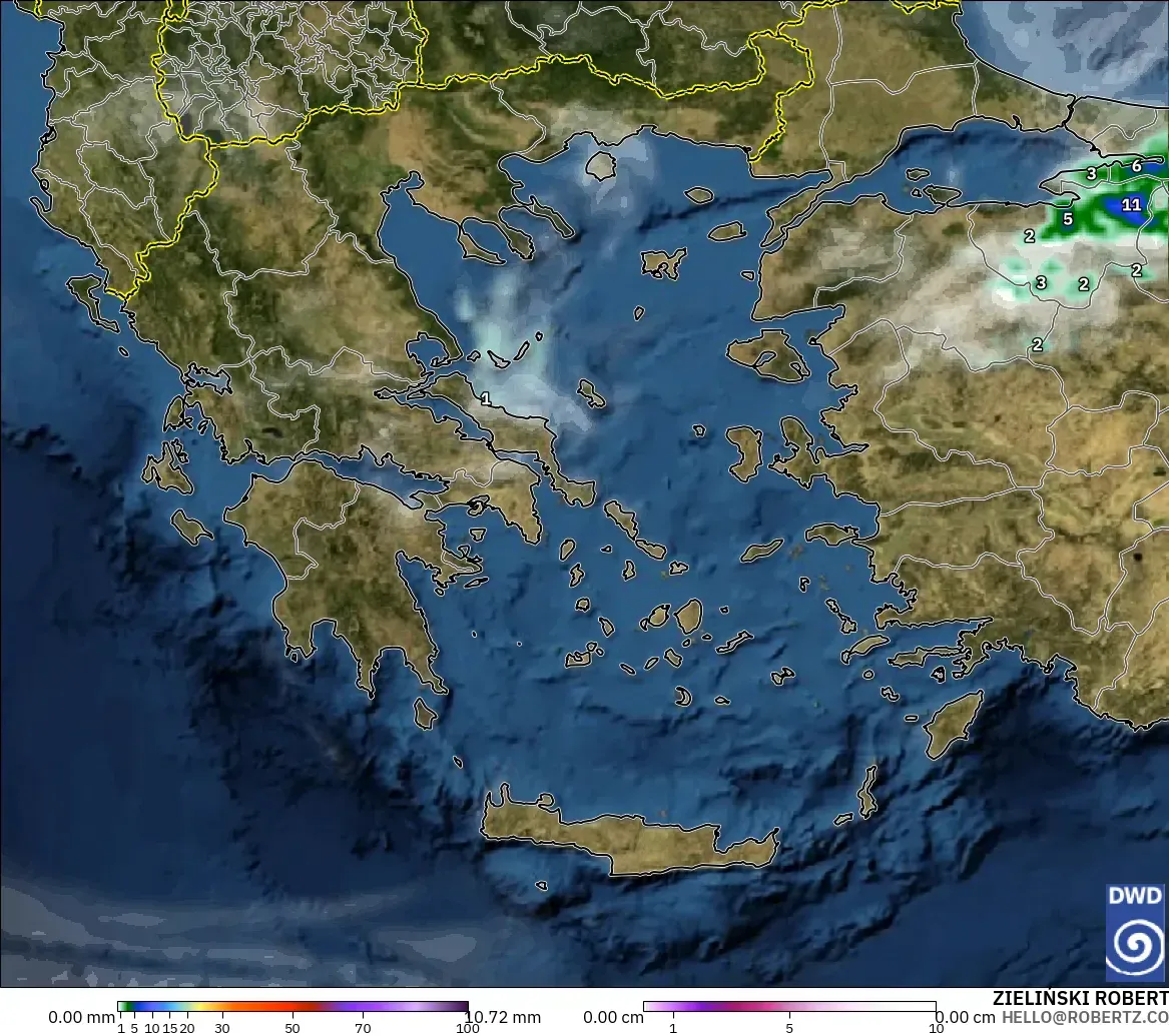 ICON modelo - Grecia, Precipitación, nubes y presión
