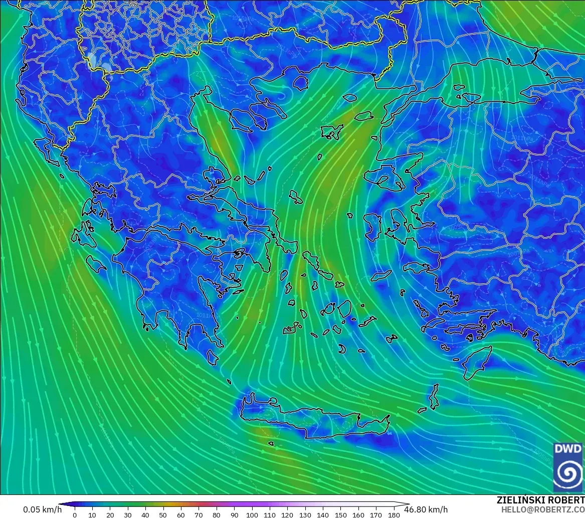 ICON modelo - Grecia, Viento a 10 m