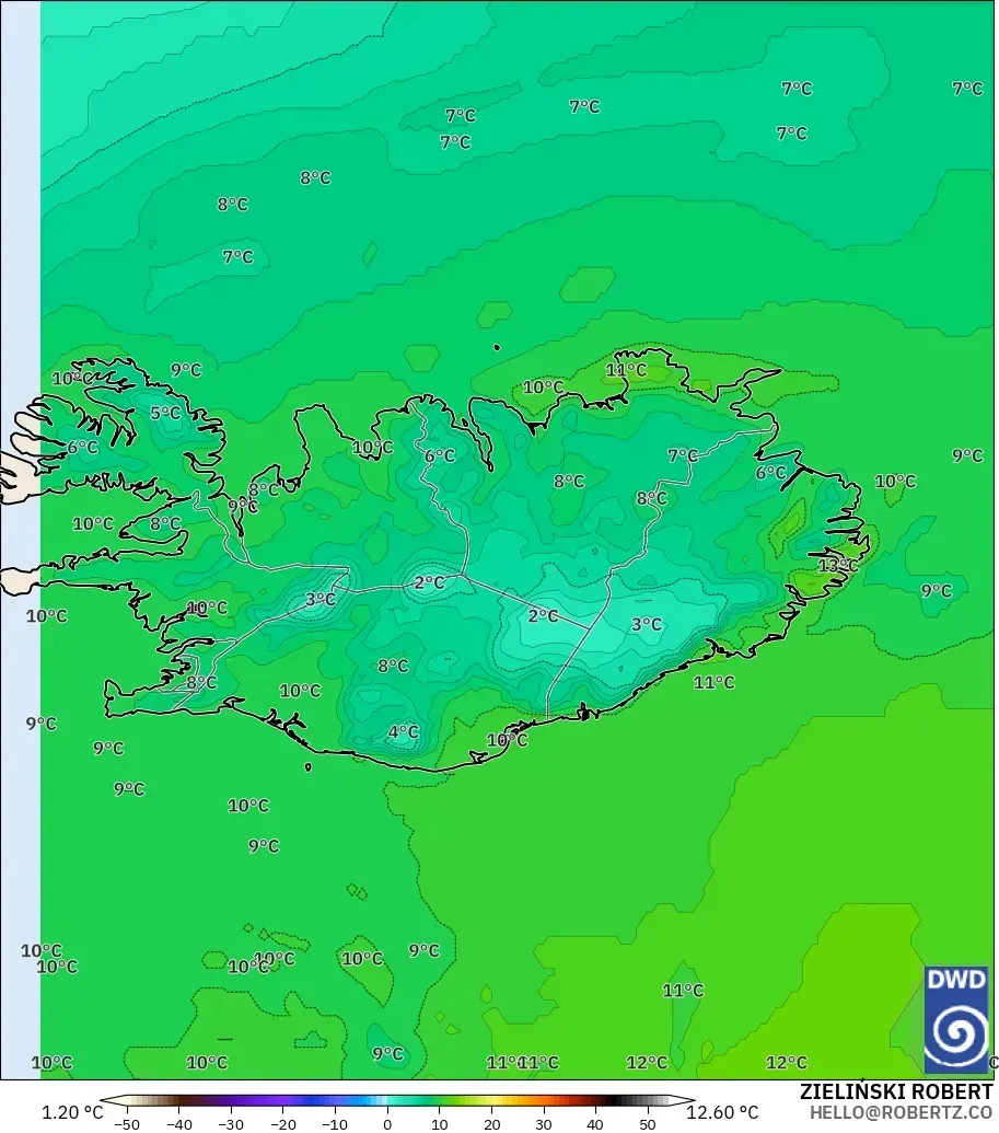 ICON modelo - Islandia, Punto de rocío a 2 m