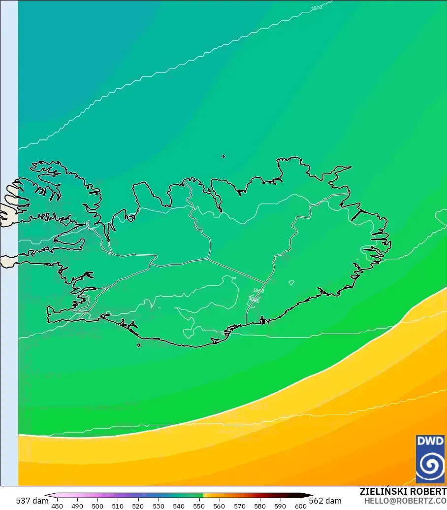 ICON modelo - Islandia, Altura geopotencial a 500 hPa