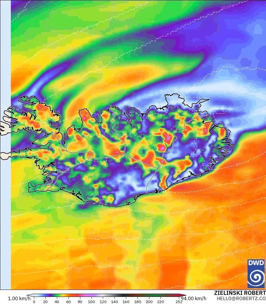 ICON modelo - Islandia, Ráfagas de Viento Máximas