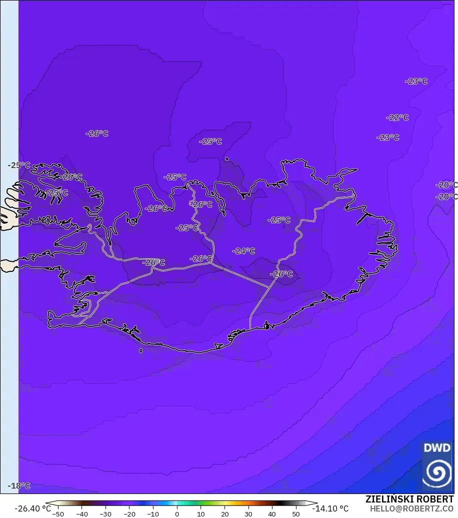 ICON modelo - Islandia, Temperatura a 500 hPa