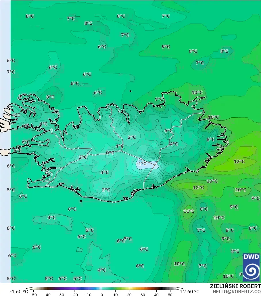 ICON modelo - Islandia, Temperatura a 850 hPa