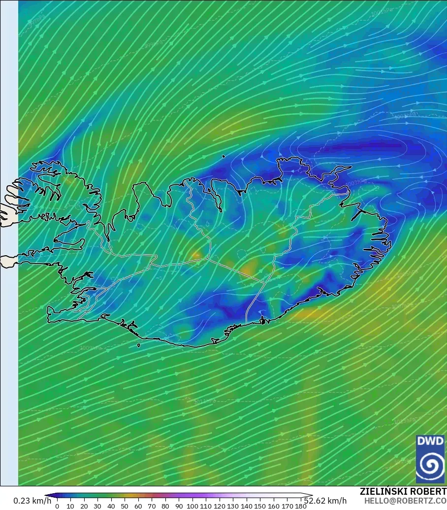ICON modelo - Islandia, Viento a 10 m