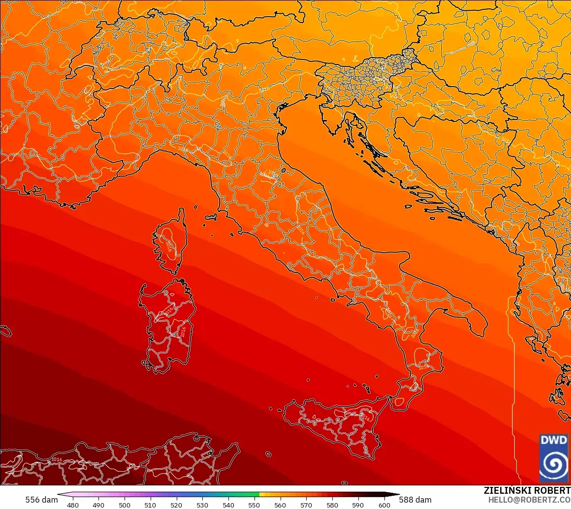 ICON modelo - Italia, Altura geopotencial a 500 hPa