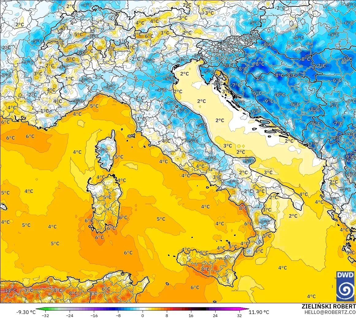 ICON modelo - Italia, Anomalía de temperatura a 2 m