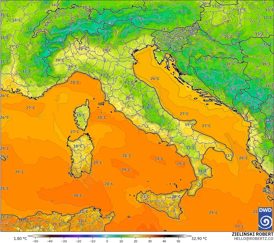 ICON modelo - Italia, Temperatura a 2 m