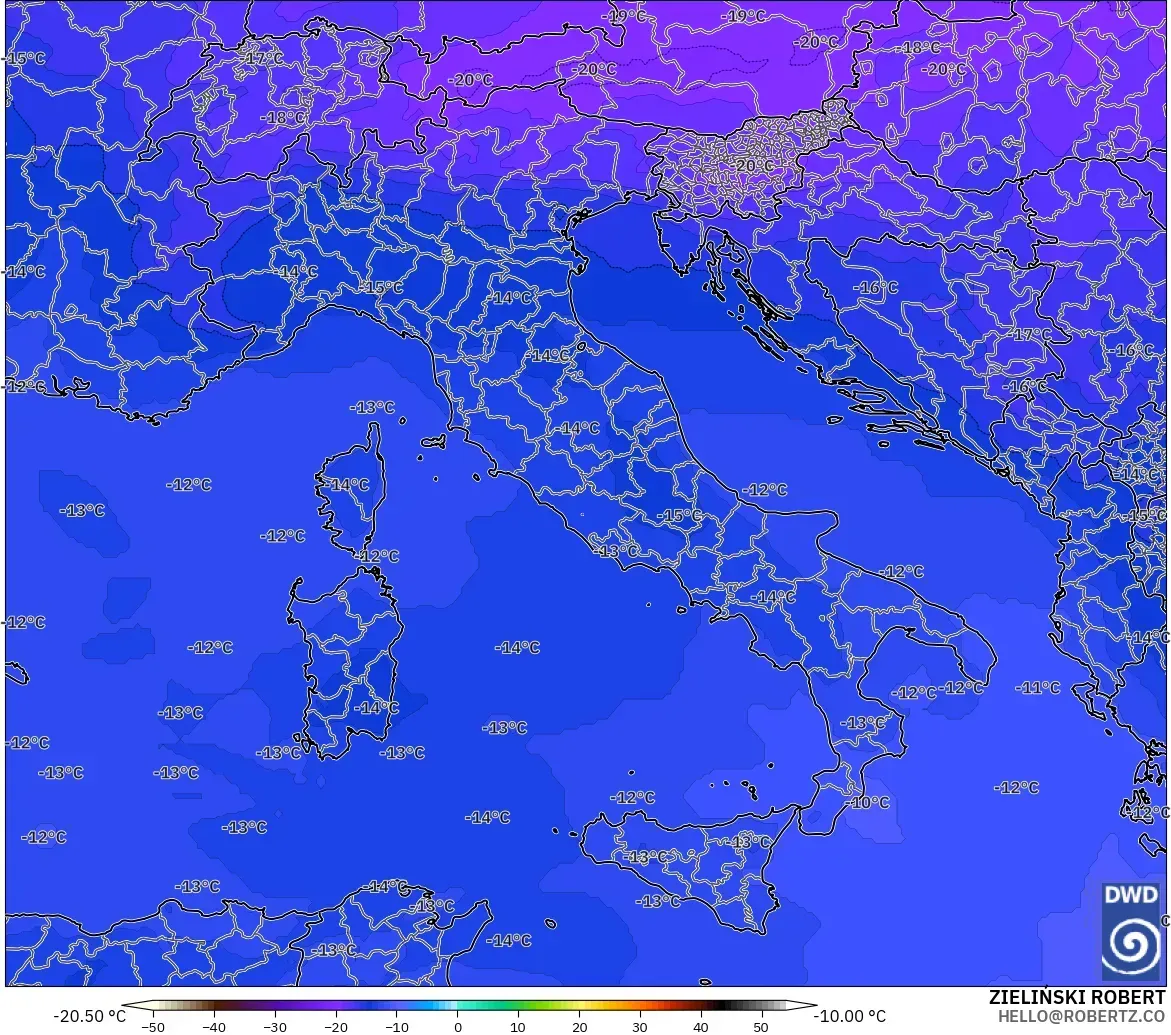 ICON modelo - Italia, Temperatura a 500 hPa
