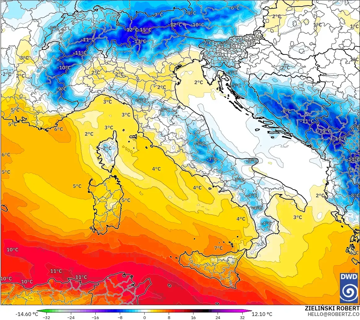 ICON modelo - Italia, Anomalía de temperatura a 850 hPa