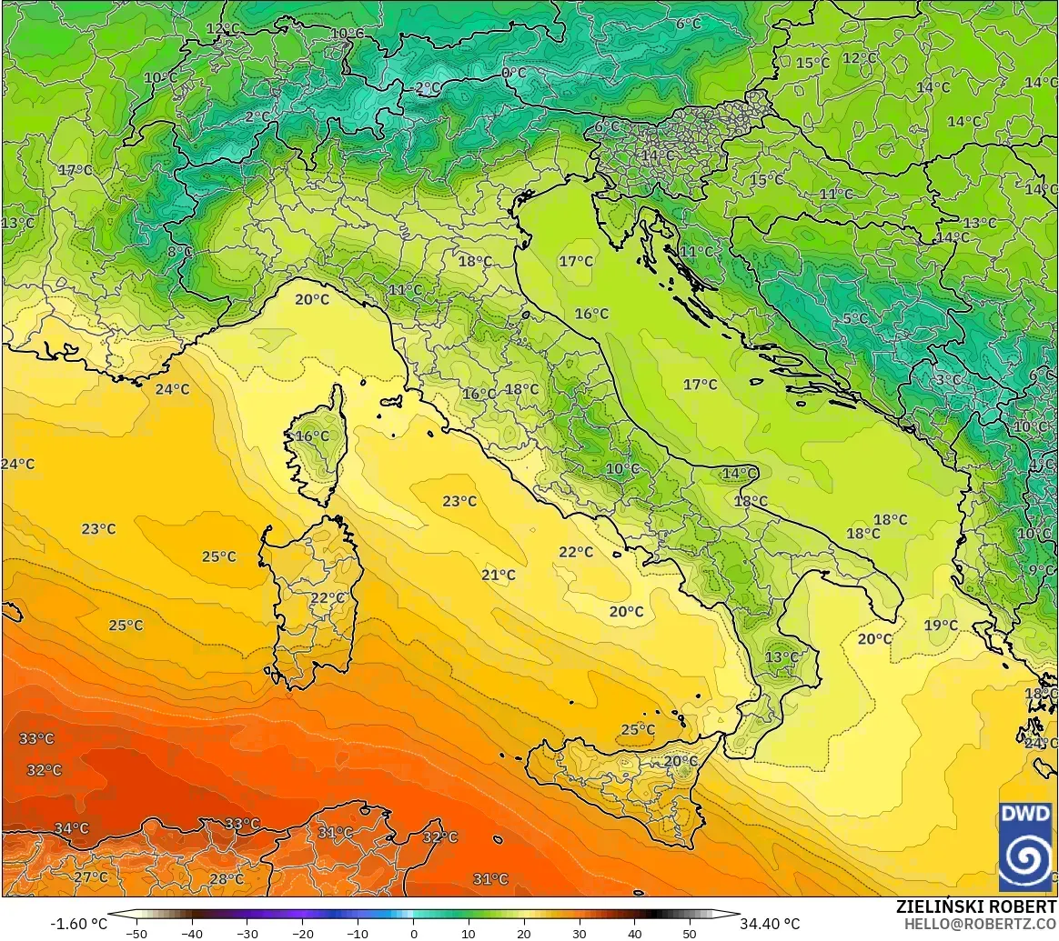 ICON modelo - Italia, Temperatura a 850 hPa