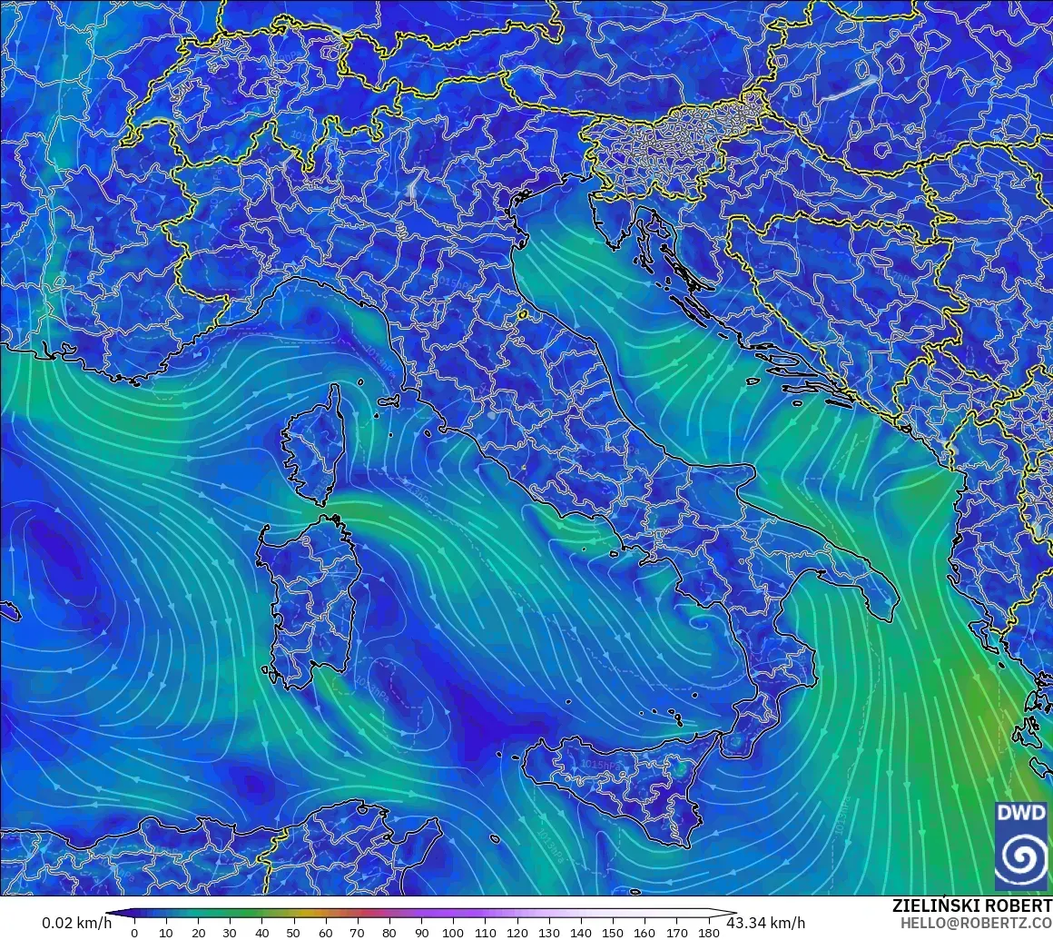 ICON modelo - Italia, Viento a 10 m