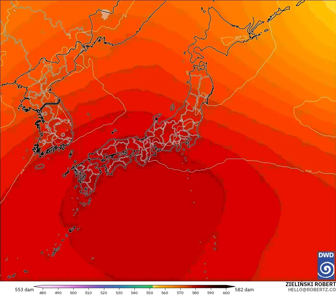 ICON modelo - Japón, Altura geopotencial a 500 hPa