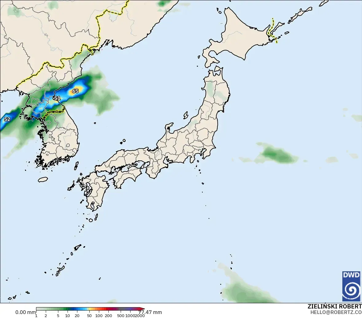 ICON modelo - Japón, Acumulación de precipitación