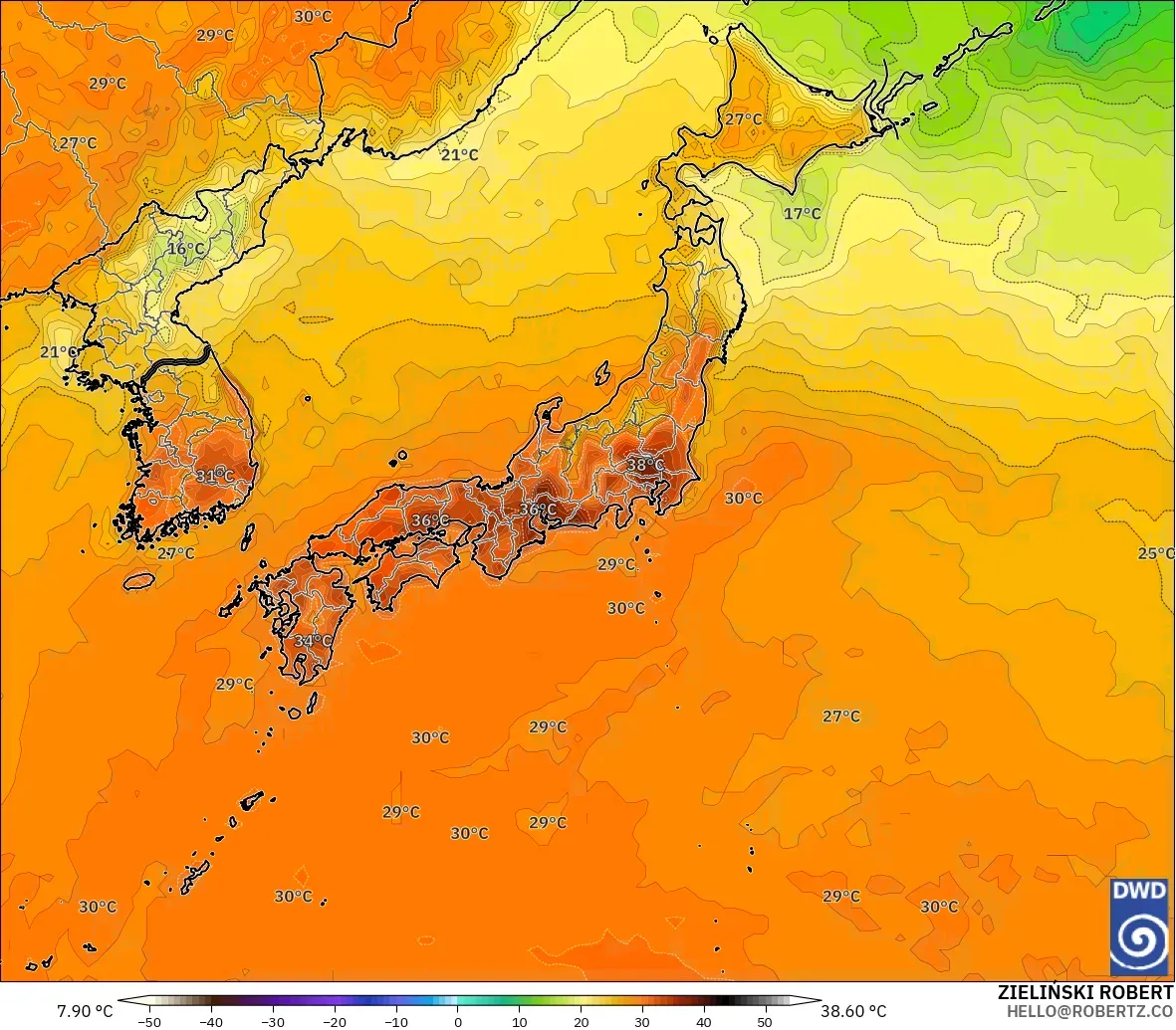 ICON modelo - Japón, Temperatura a 2 m