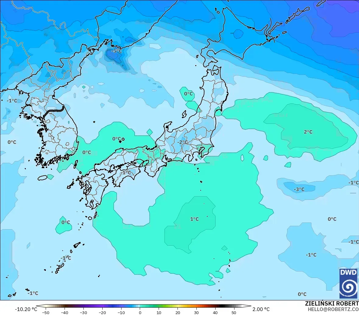 ICON modelo - Japón, Temperatura a 500 hPa