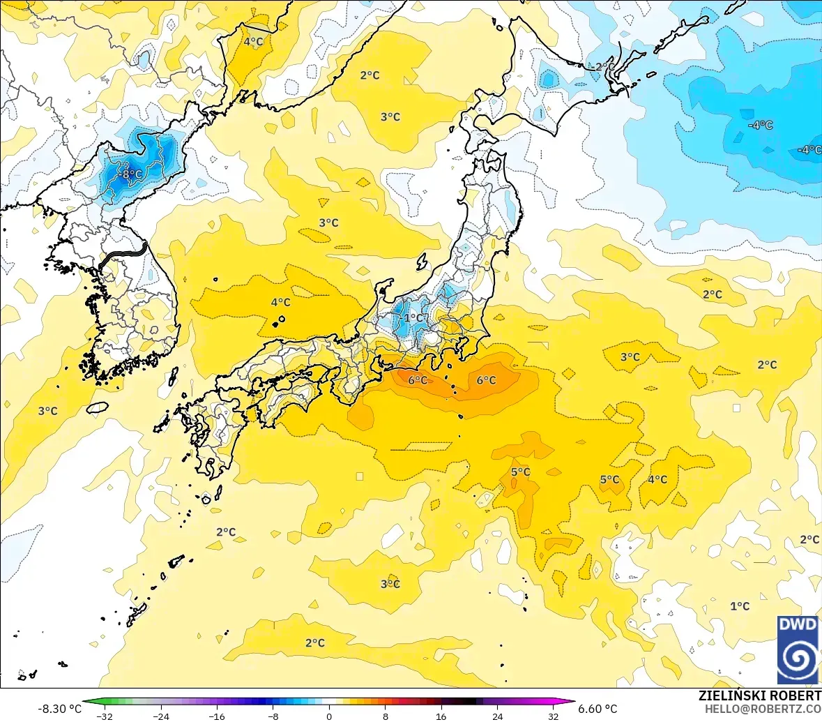 ICON modelo - Japón, Anomalía de temperatura a 850 hPa
