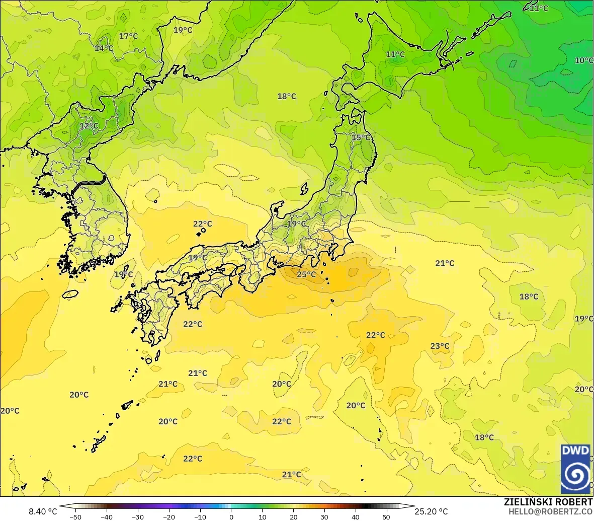 ICON modelo - Japón, Temperatura a 850 hPa