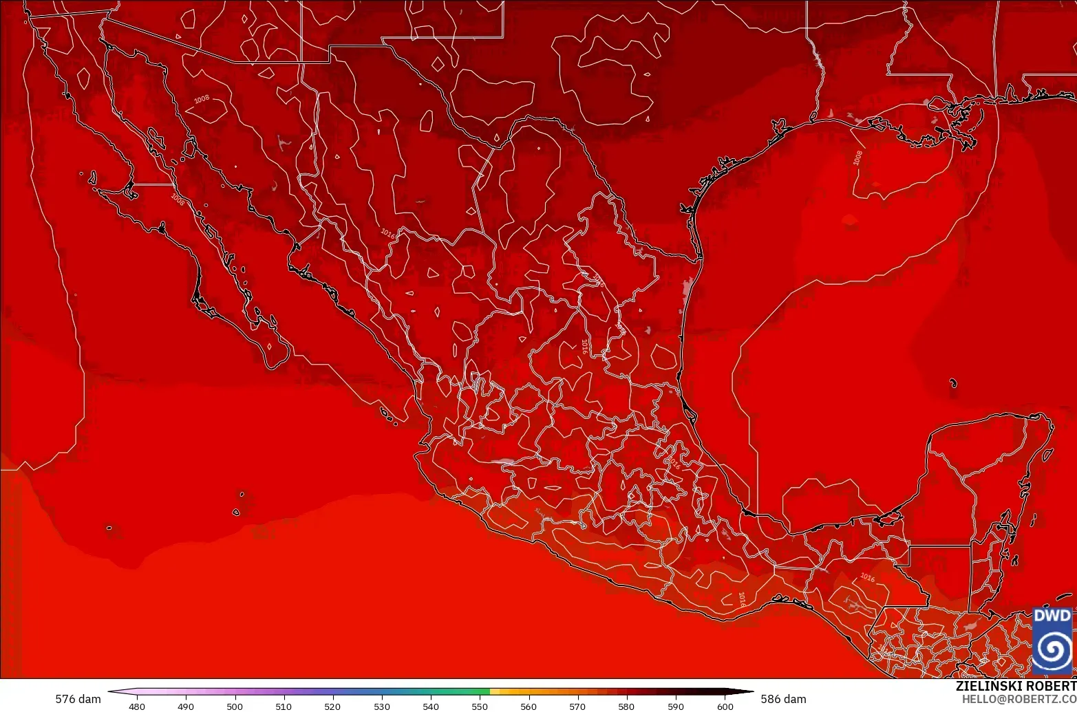 ICON modelo - México, Altura geopotencial a 500 hPa