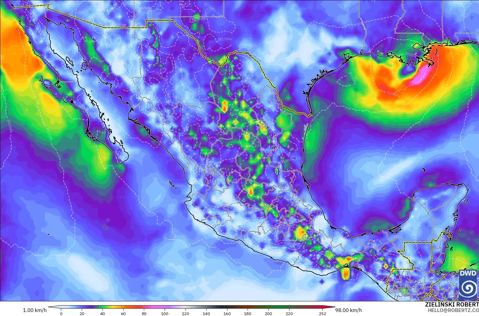 ICON modelo - México, Ráfagas de viento
