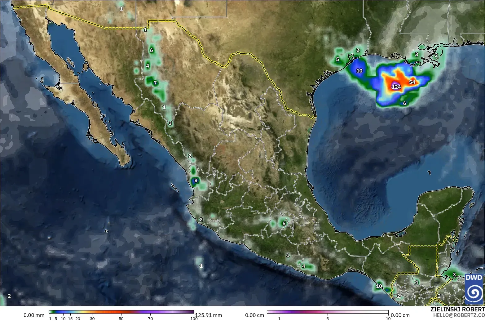 ICON modelo - México, Precipitación, nubes y presión