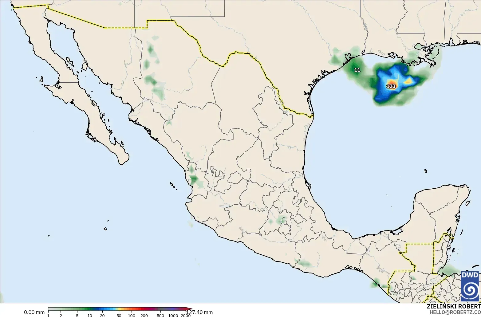 ICON modelo - México, Acumulación de precipitación