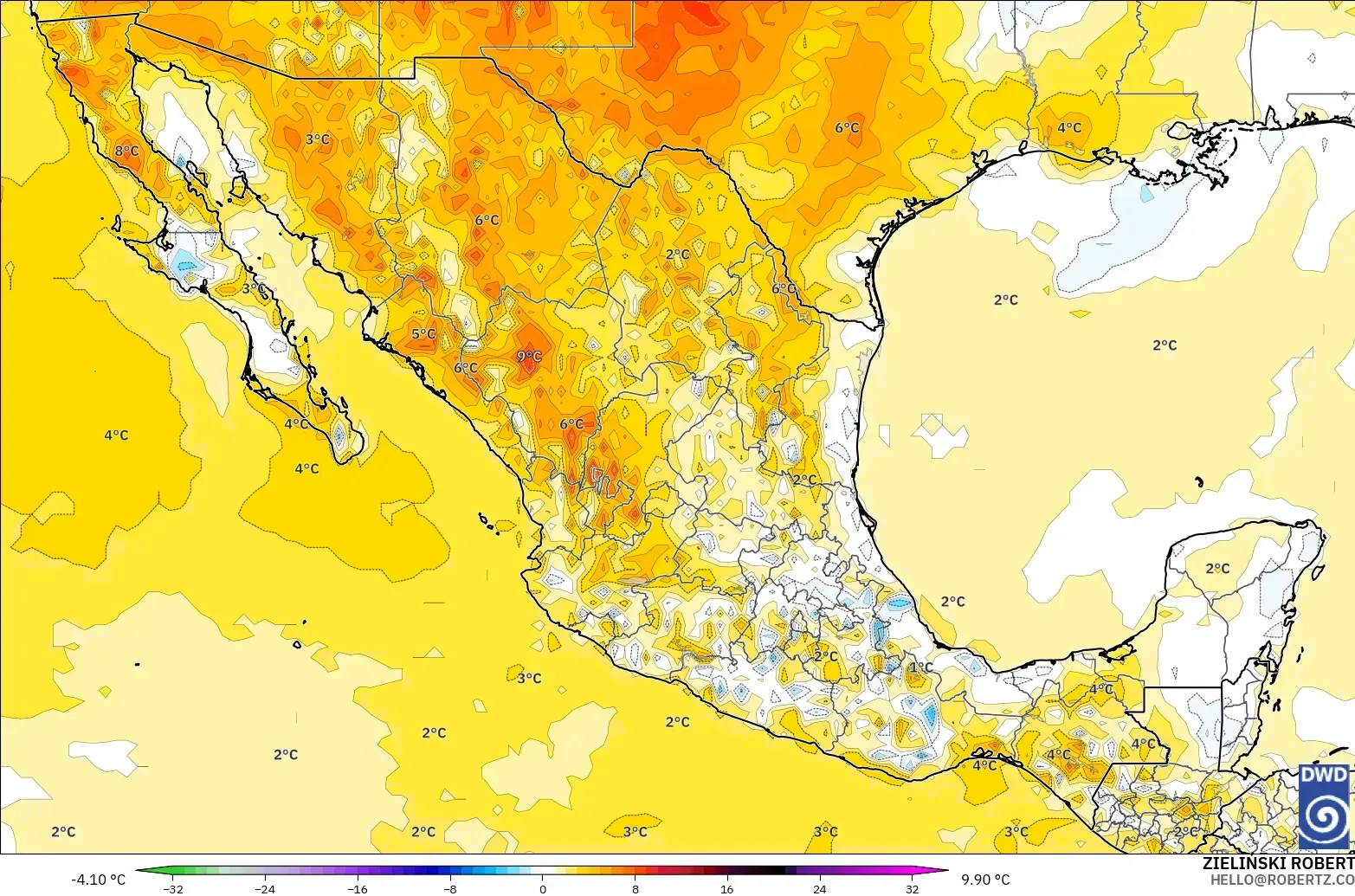 ICON modelo - México, Anomalía de temperatura a 2 m