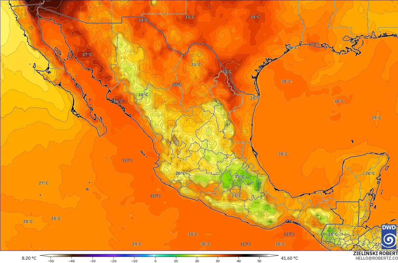 ICON modelo - México, Temperatura a 2 m