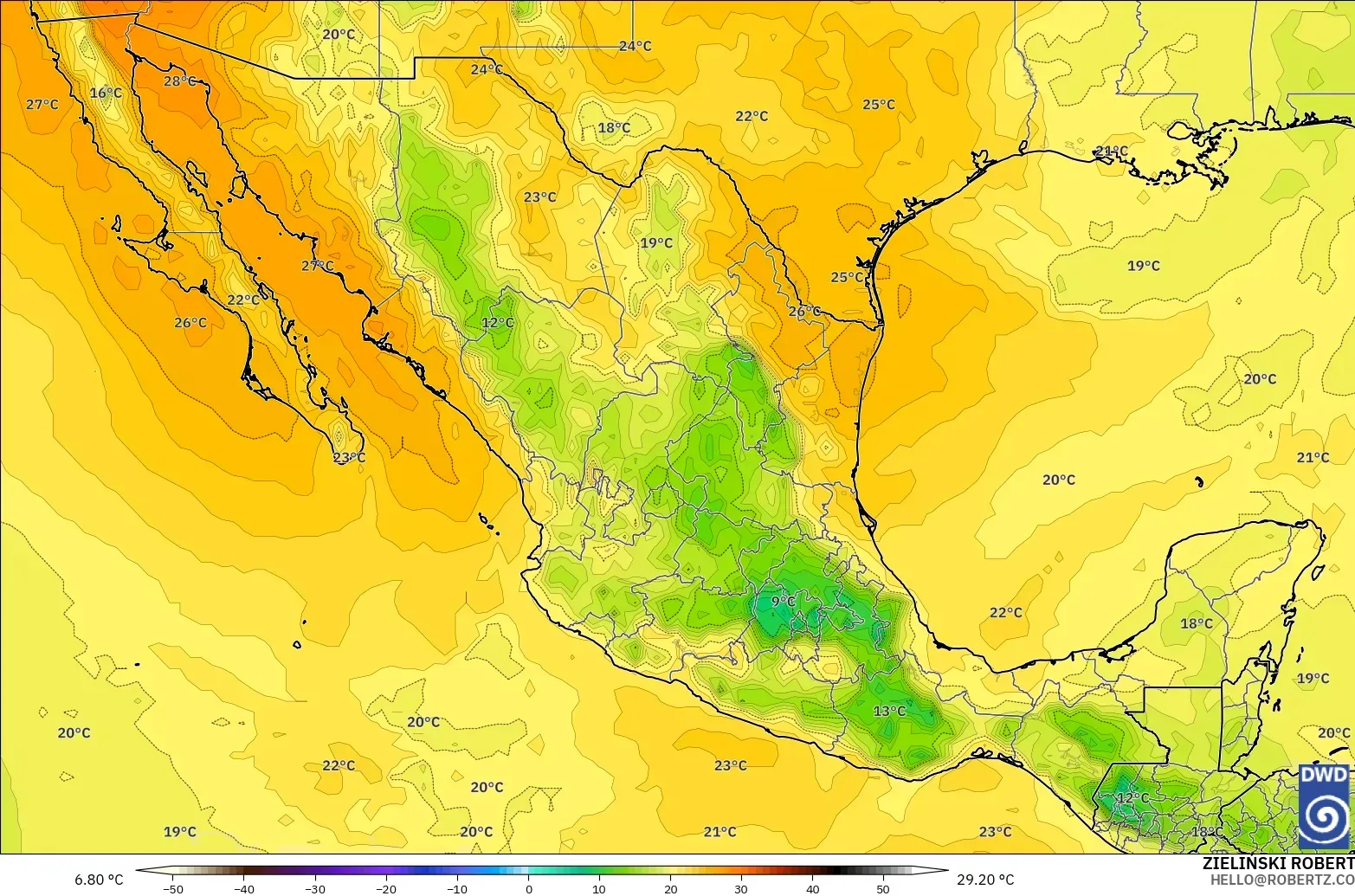ICON modelo - México, Temperatura a 850 hPa